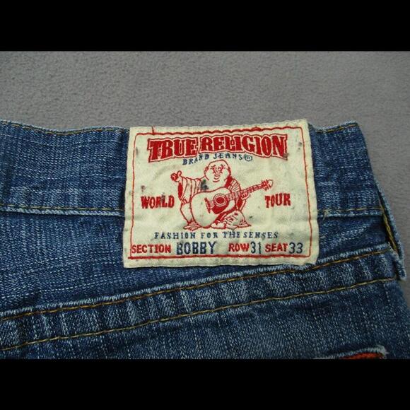 VTG TRUE RELIGION Bobby Blue Denim Jean Shorts Cut Offs Tag 31 Casual USA - Picture 9 of 9